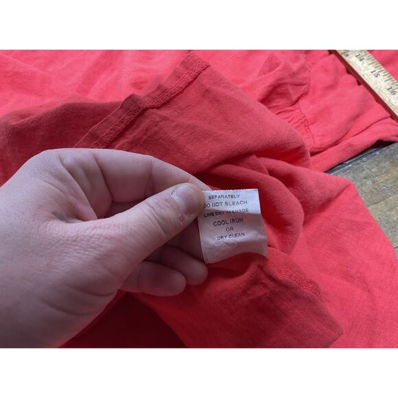 Francesca Bettini Dress Small Red Linen Blend Italy 3/4 Roll Tab Sleeve Boho - Picture 13 of 14